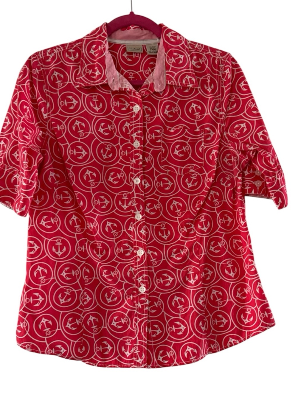 L.L. Bean Red Anchor-Print Button-Down Shirt